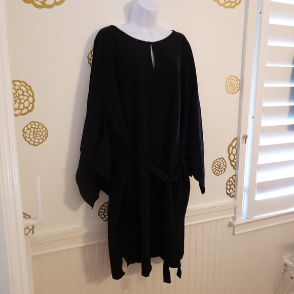 (NWT) Natori Solid Crepe Dress Black Kimono Midi Dress 2X - Picture 2 of 16